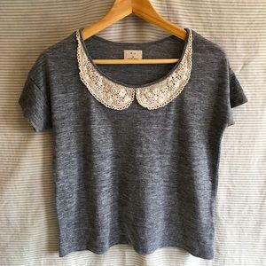 Pins + Needles Crochet Contrast Collar T Shirt Size S